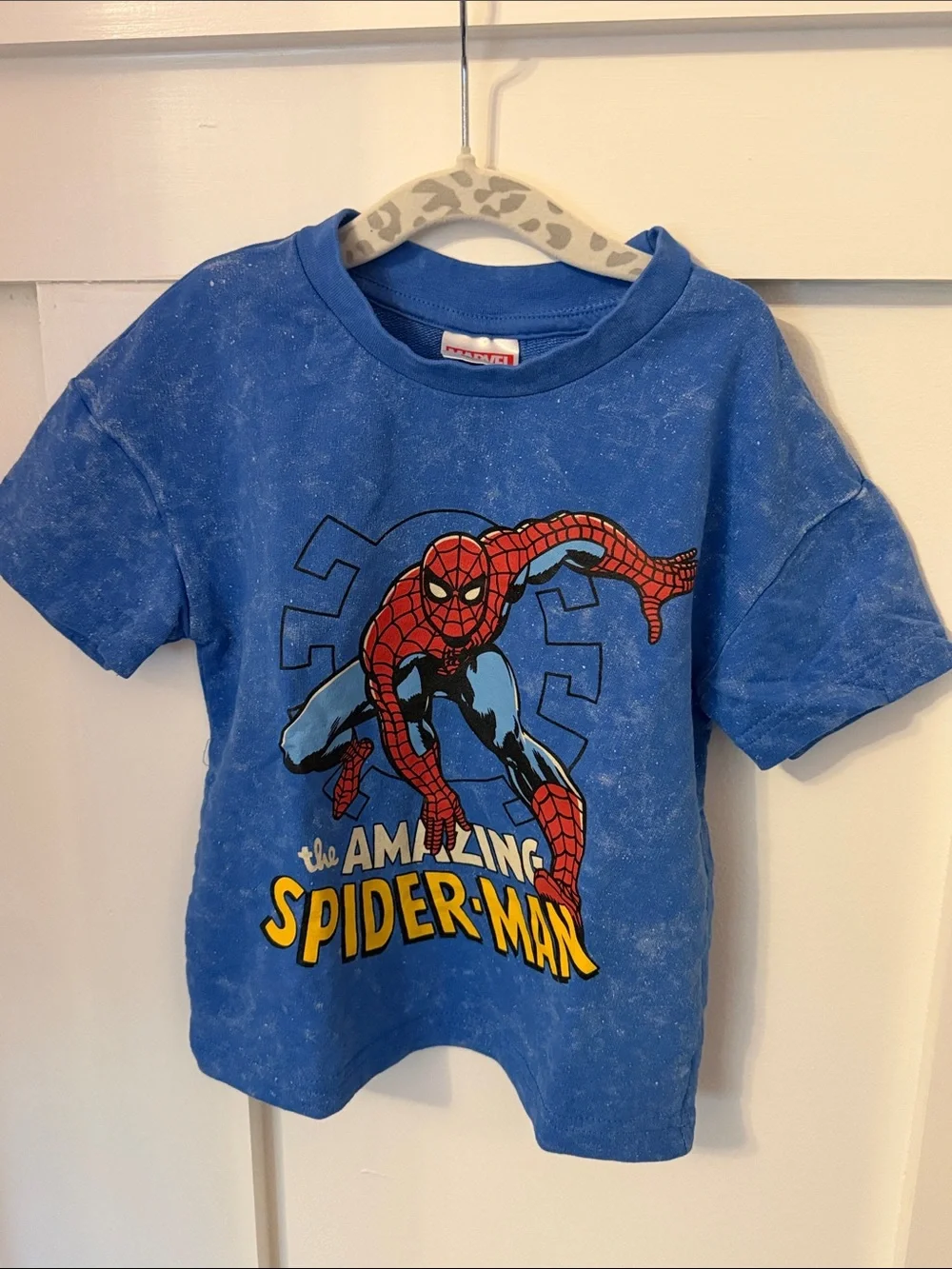 Marvel Blue Spider-Man Graphic Tee with Bold Yellow Logo